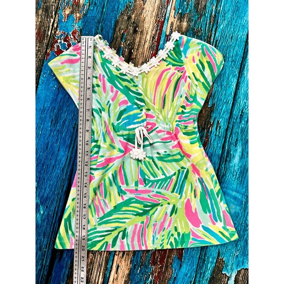Lilly Pulitzer Girls Terrycloth Swim Cover Up Green Pink Tiki Dress Size S (4-5) - Picture 6 of 10